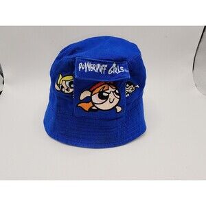 Vintage Powerpuff Girls Bucket Hat Cartoon Network Embroidered Blue Y2K 2000